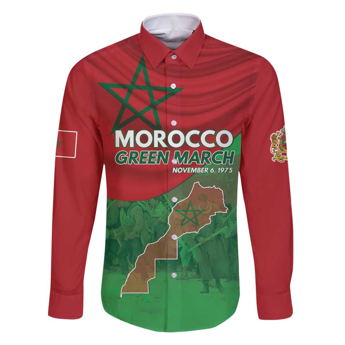 Morocco Green March Day Family Matching Off The Shoulder Long Sleeve Dress and Hawaiian Shirt One People - One Nation - Wonder Print Shop