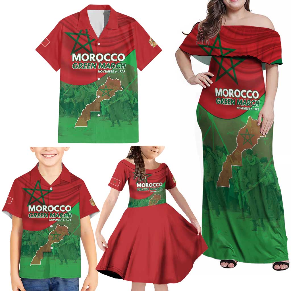 Morocco Green March Day Family Matching Off Shoulder Maxi Dress and Hawaiian Shirt One People - One Nation - Wonder Print Shop