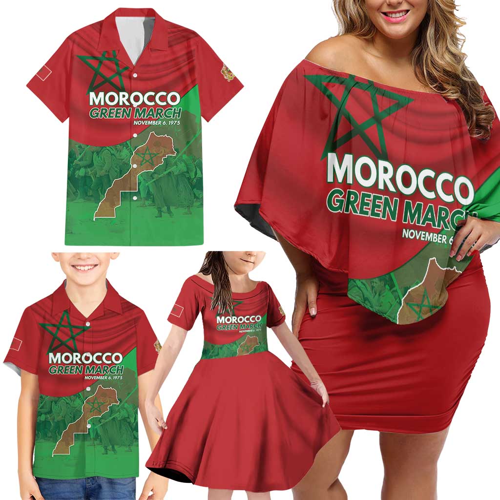 Morocco Green March Day Family Matching Off Shoulder Short Dress and Hawaiian Shirt One People - One Nation - Wonder Print Shop