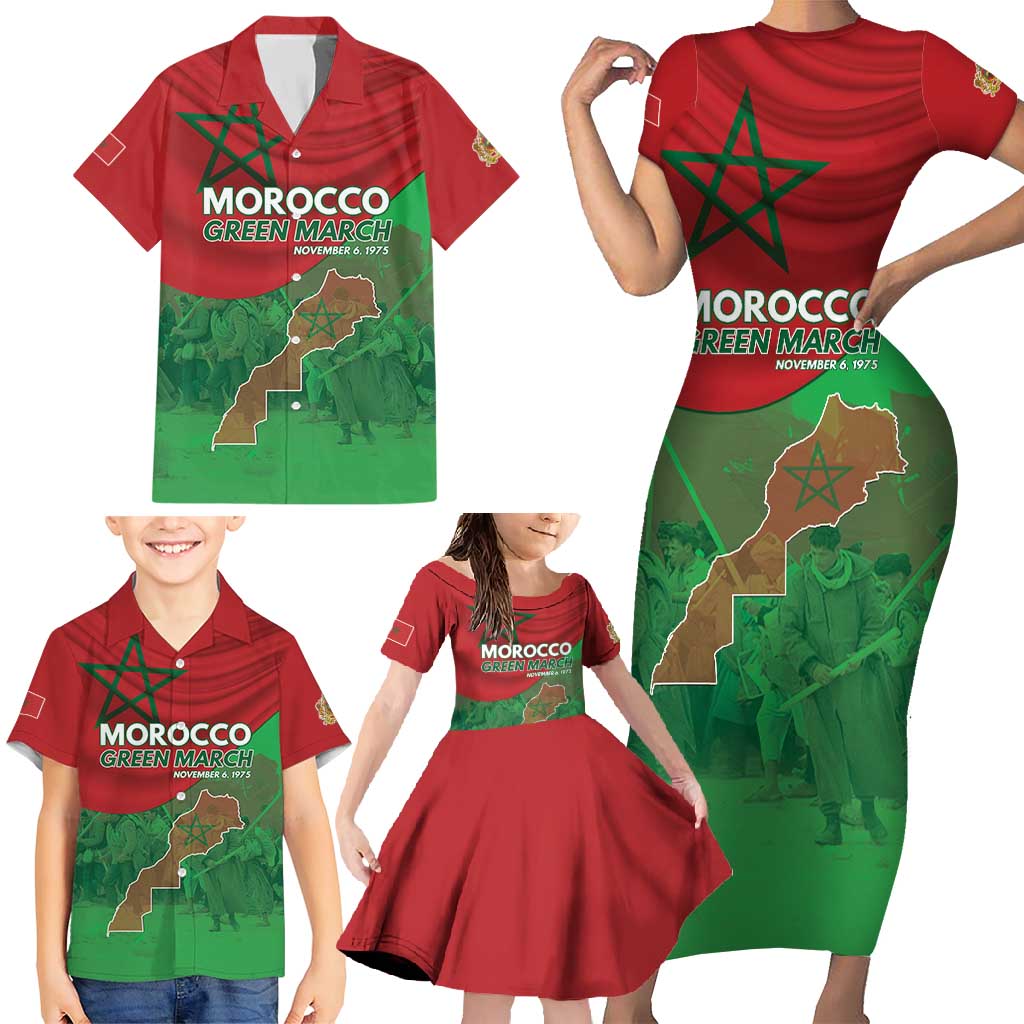 Morocco Green March Day Family Matching Short Sleeve Bodycon Dress and Hawaiian Shirt One People - One Nation - Wonder Print Shop