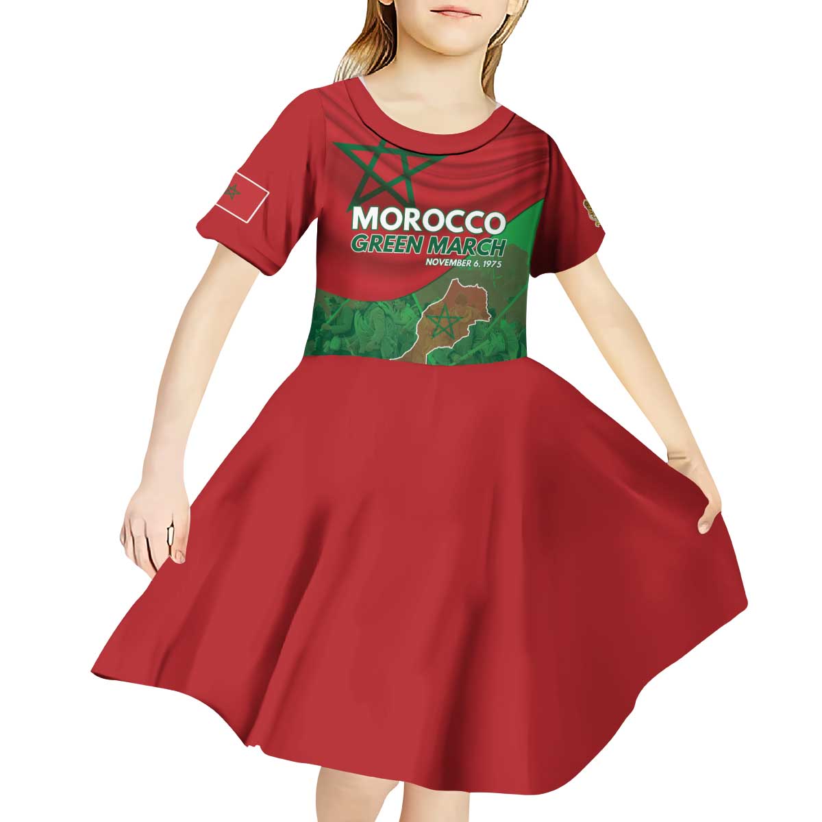 Morocco Green March Day Kid Short Sleeve Dress One People - One Nation - Wonder Print Shop