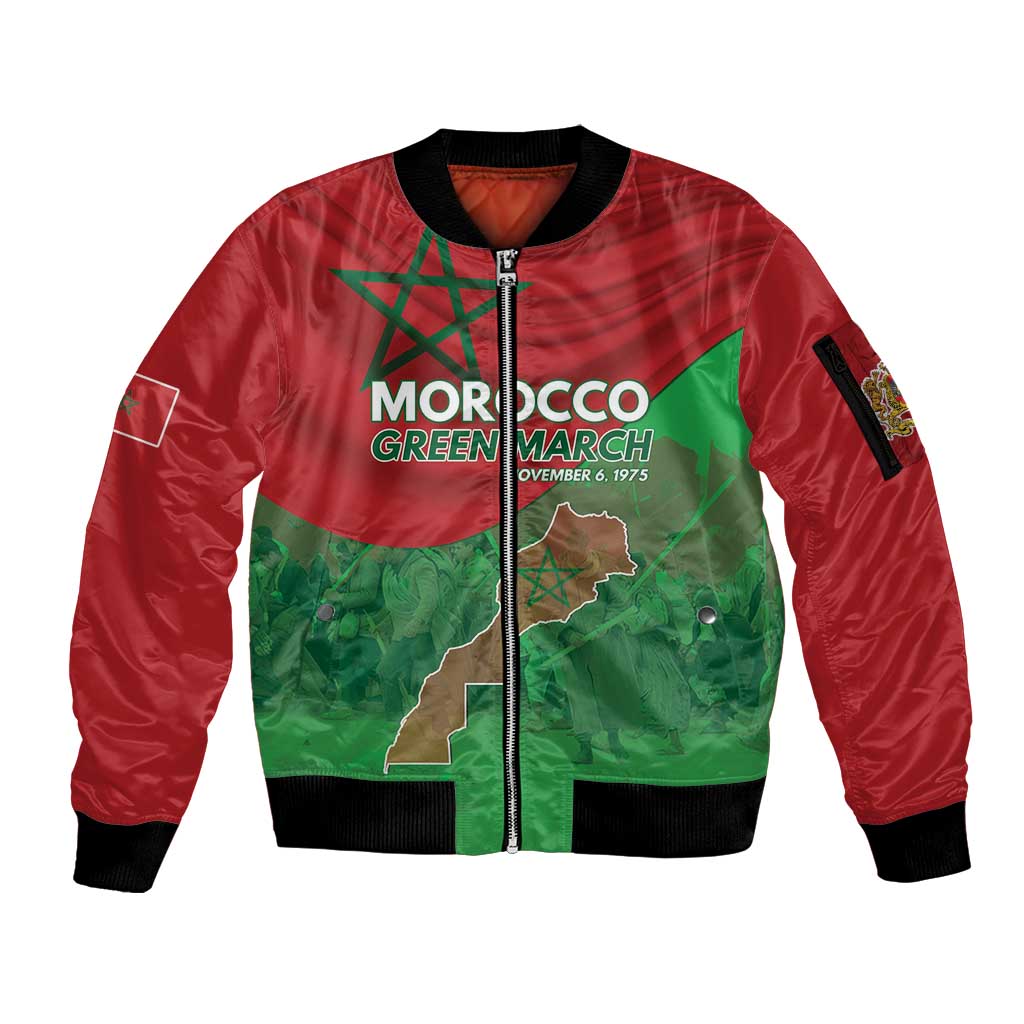 Morocco Green March Day Sleeve Zip Bomber Jacket One People - One Nation - Wonder Print Shop
