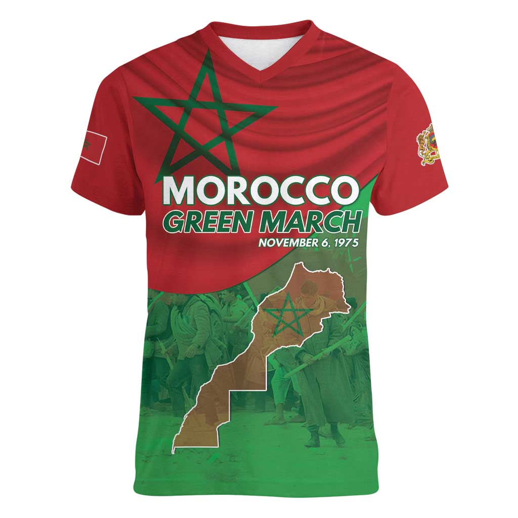 Morocco Green March Day Women V-Neck T-Shirt One People - One Nation - Wonder Print Shop
