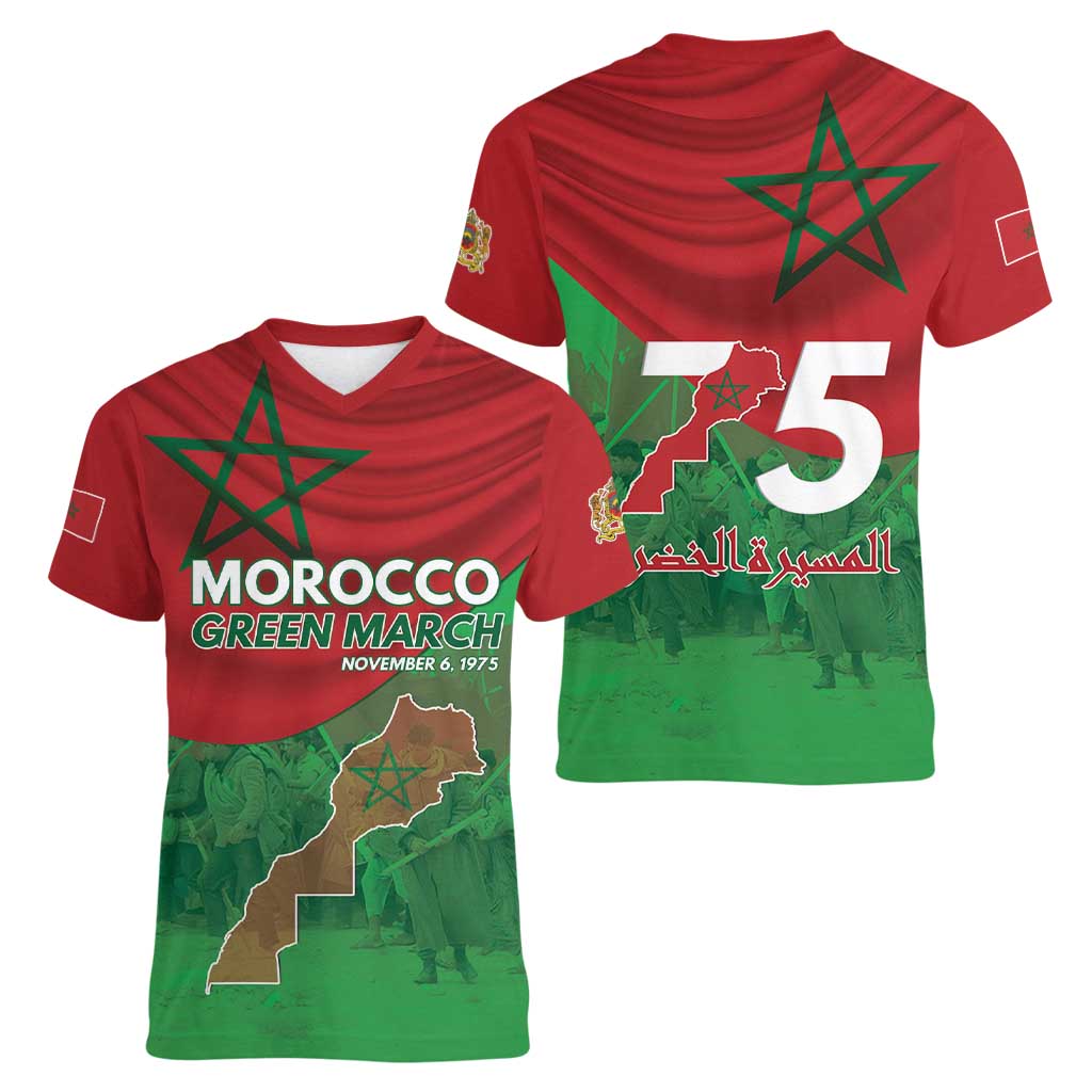 Morocco Green March Day Women V-Neck T-Shirt One People - One Nation - Wonder Print Shop