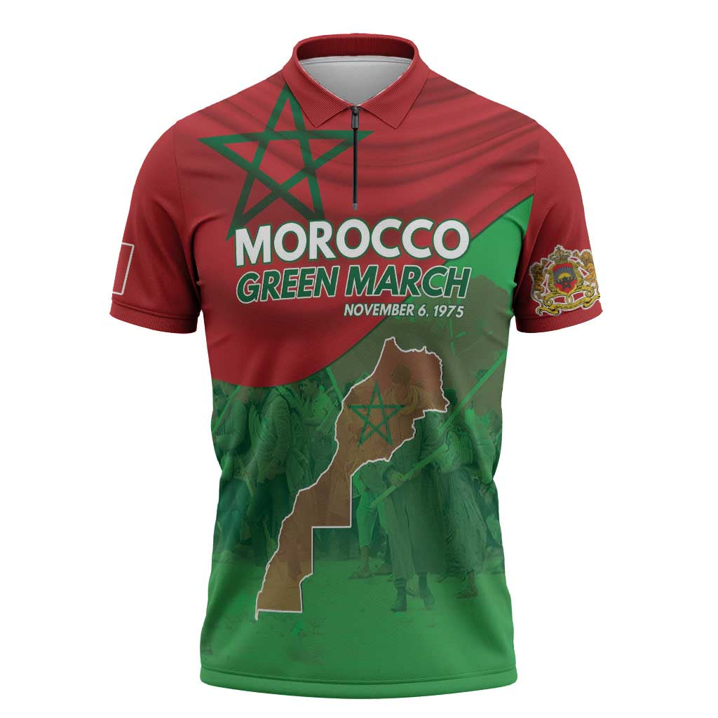 Morocco Green March Day Zipper Polo Shirt One People - One Nation - Wonder Print Shop