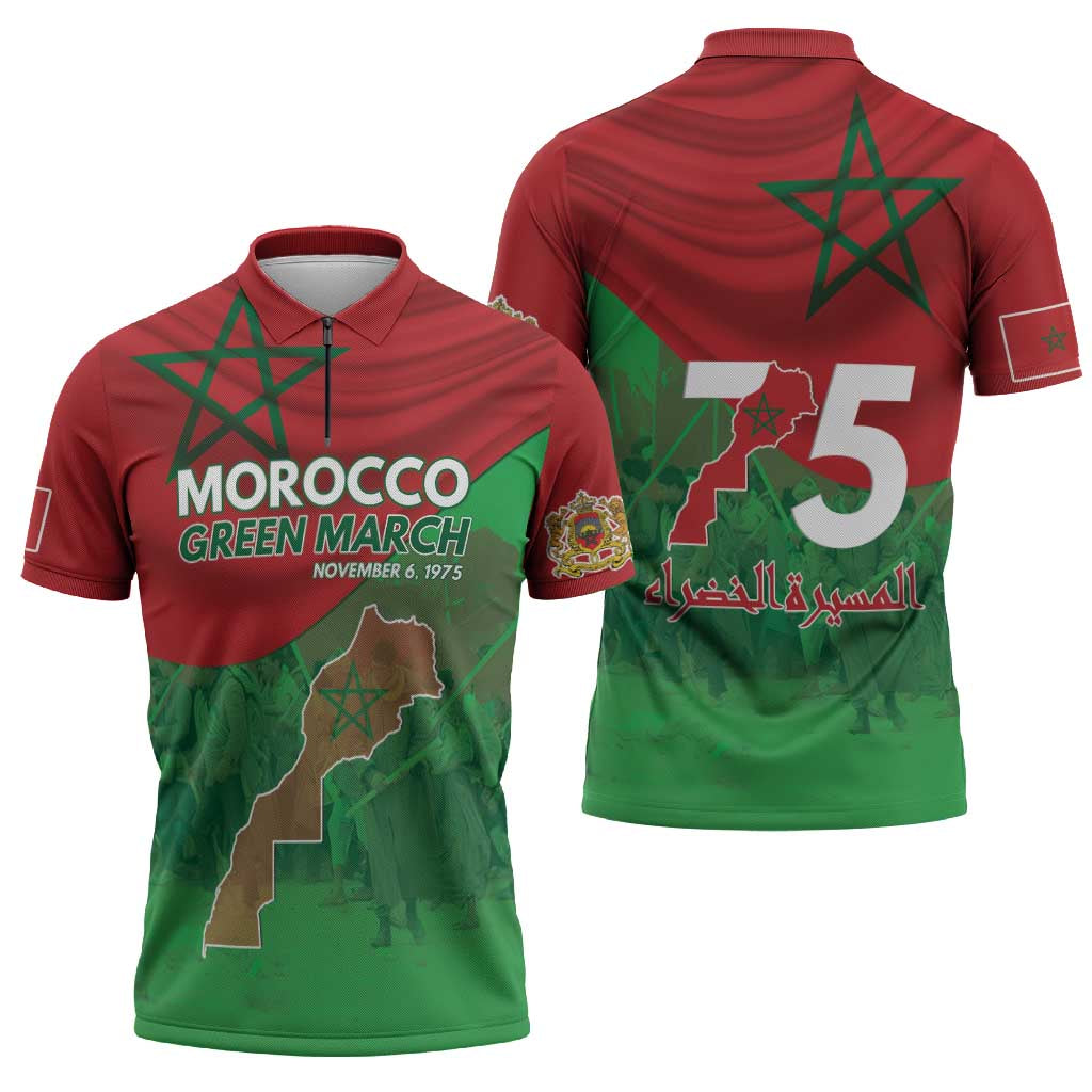 Morocco Green March Day Zipper Polo Shirt One People - One Nation - Wonder Print Shop