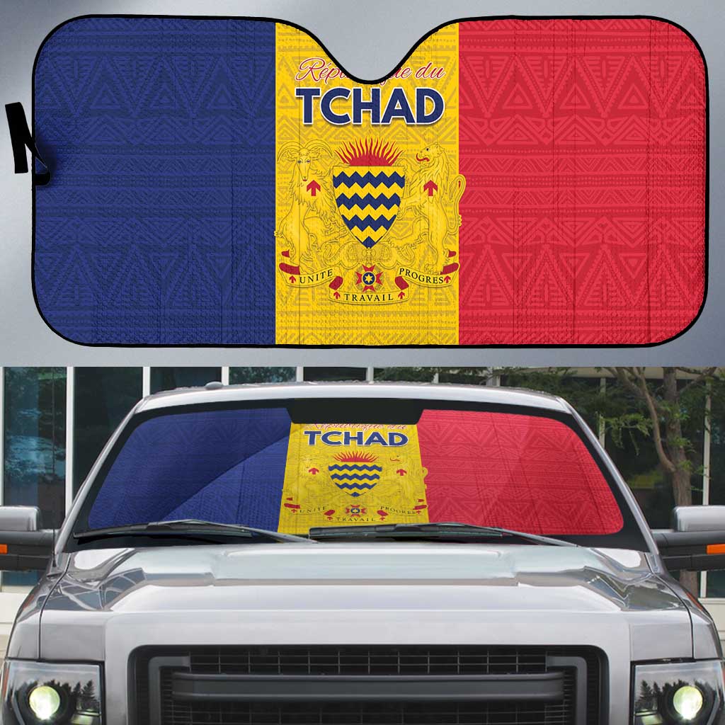 Chad Auto Sun Shade Coat Of Arms - Flag Style - Wonder Print Shop
