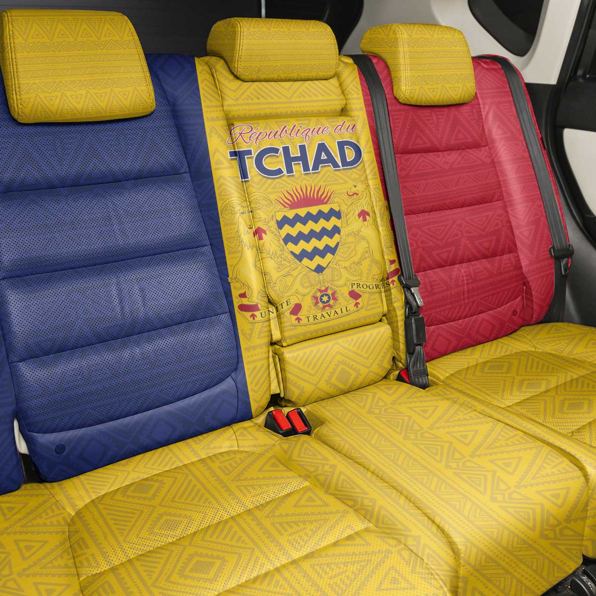 Chad Back Car Seat Cover Coat Of Arms - Flag Style - Wonder Print Shop