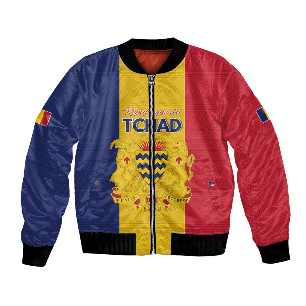 Personalized Chad Bomber Jacket Coat Of Arms - Flag Style - Wonder Print Shop