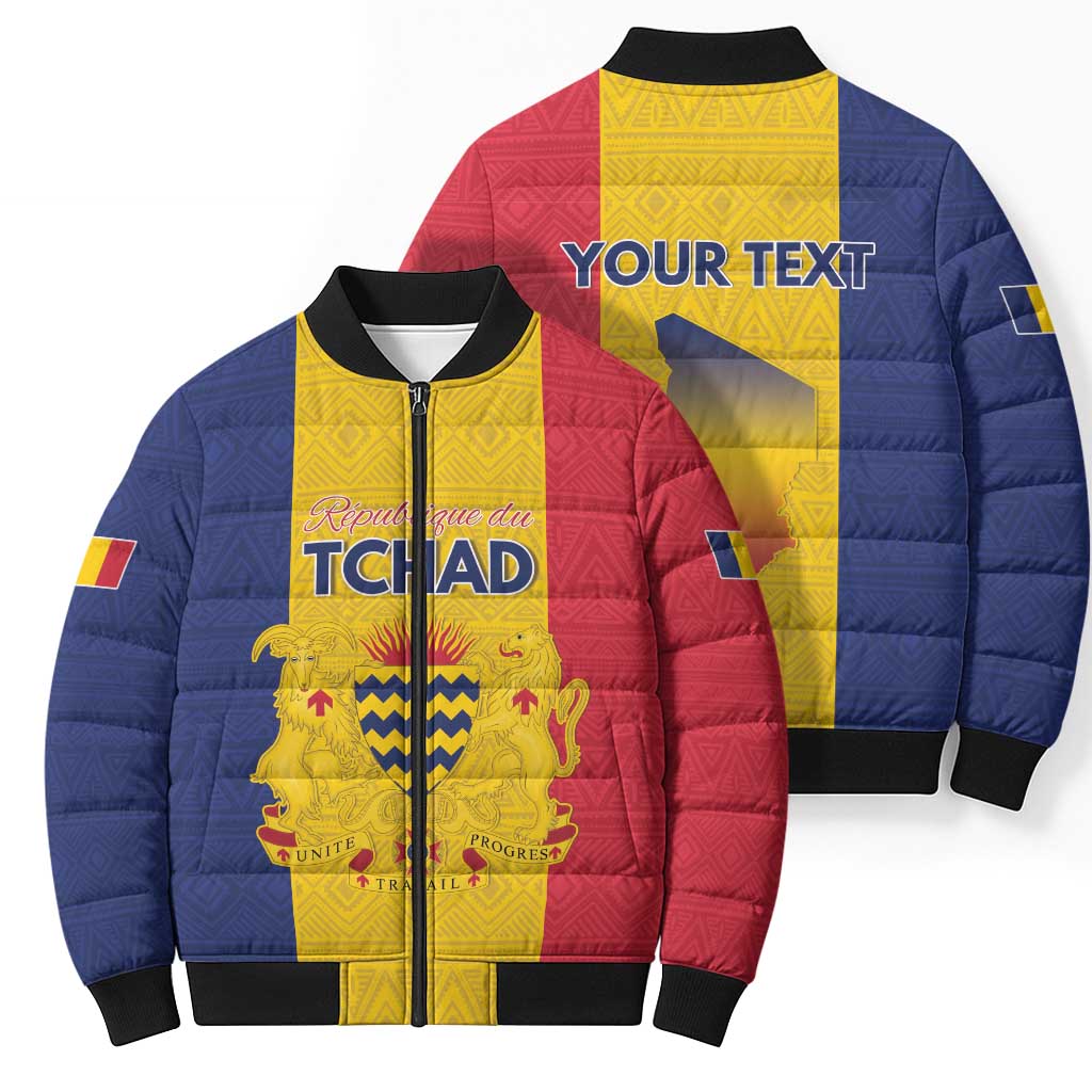 Personalized Chad Bomber Puffer Jacket Coat Of Arms - Flag Style - Wonder Print Shop