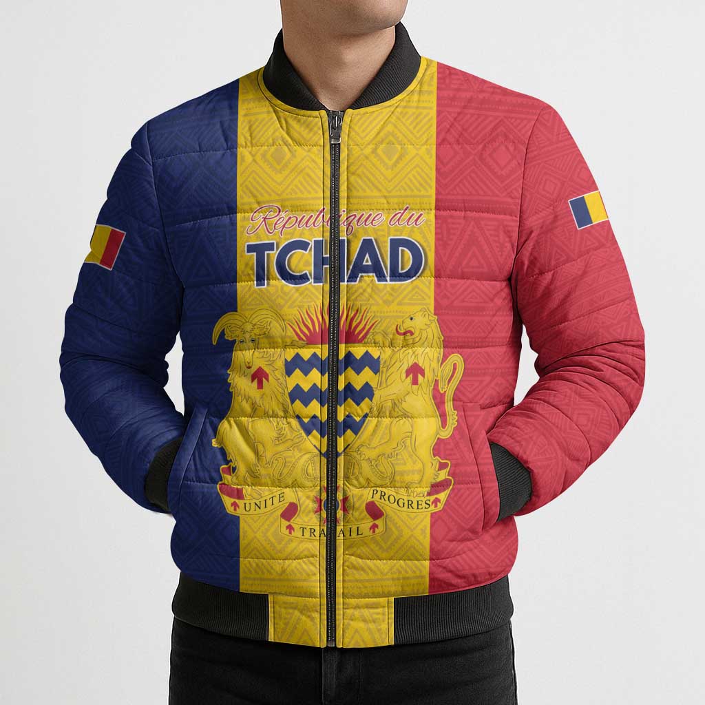 Personalized Chad Bomber Puffer Jacket Coat Of Arms - Flag Style - Wonder Print Shop