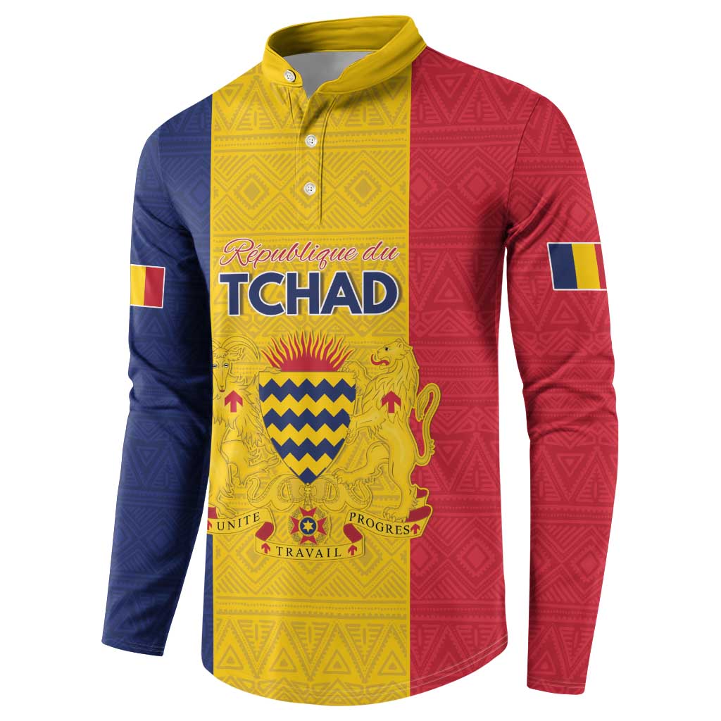 Personalized Chad Button Sweatshirt Coat Of Arms - Flag Style - Wonder Print Shop
