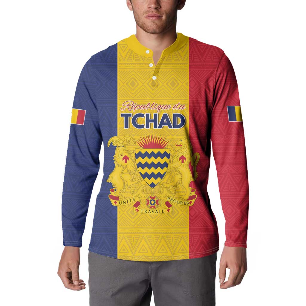 Personalized Chad Button Sweatshirt Coat Of Arms - Flag Style - Wonder Print Shop