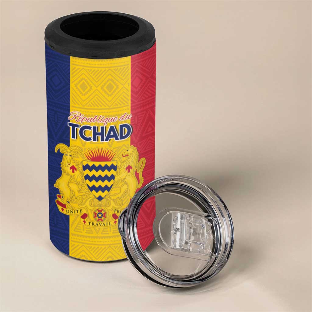 Personalized Chad 4 in 1 Can Cooler Tumbler Coat Of Arms - Flag Style - Wonder Print Shop