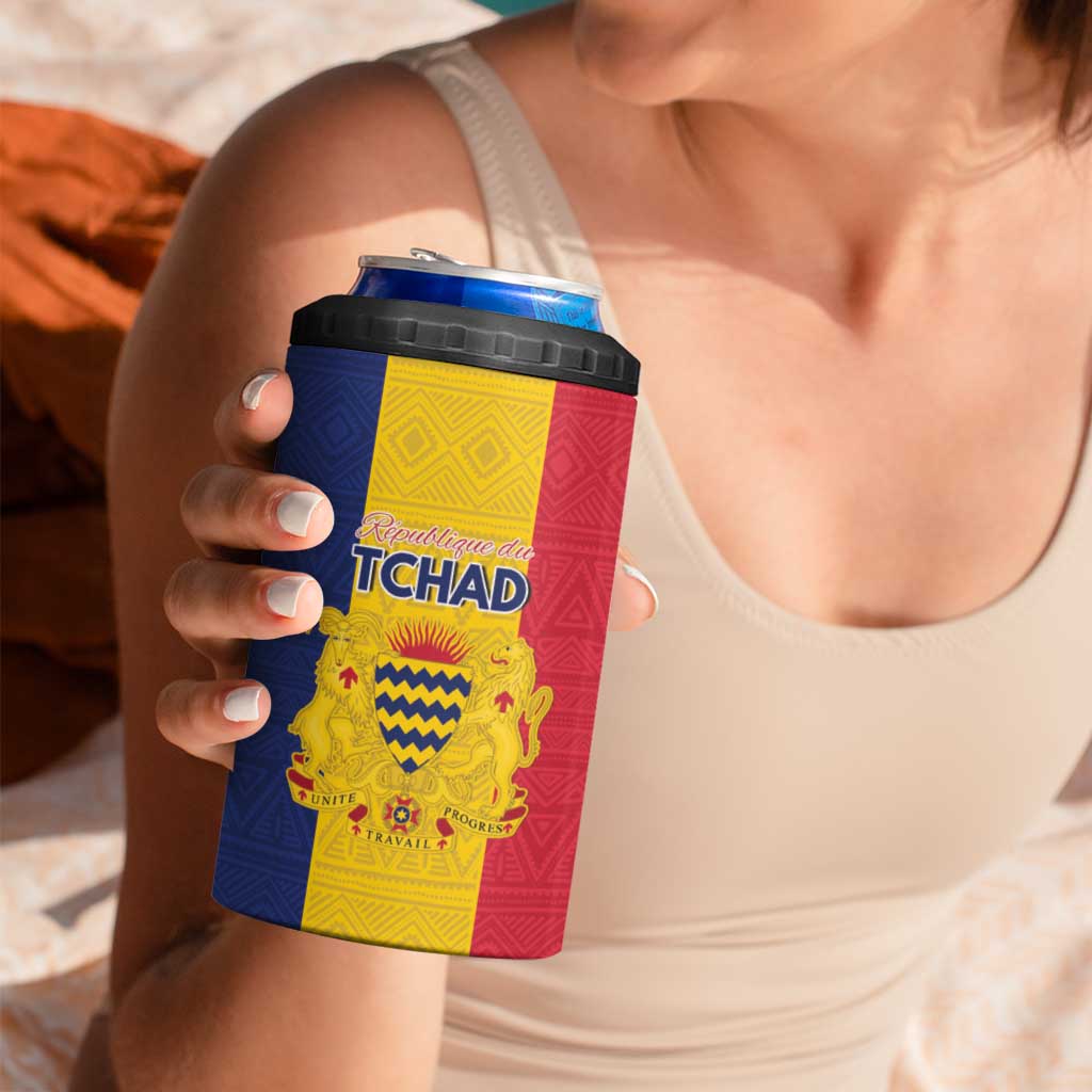 Personalized Chad 4 in 1 Can Cooler Tumbler Coat Of Arms - Flag Style - Wonder Print Shop