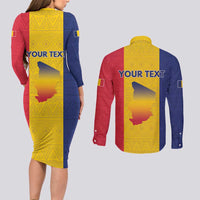 Personalized Chad Couples Matching Long Sleeve Bodycon Dress and Long Sleeve Button Shirt Coat Of Arms - Flag Style - Wonder Print Shop