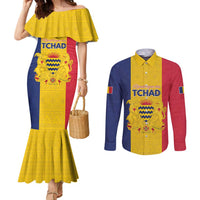 Personalized Chad Couples Matching Mermaid Dress and Long Sleeve Button Shirt Coat Of Arms - Flag Style - Wonder Print Shop