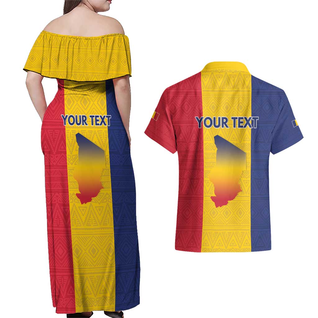 Personalized Chad Couples Matching Off Shoulder Maxi Dress and Hawaiian Shirt Coat Of Arms - Flag Style - Wonder Print Shop