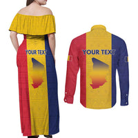 Personalized Chad Couples Matching Off Shoulder Maxi Dress and Long Sleeve Button Shirt Coat Of Arms - Flag Style - Wonder Print Shop