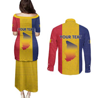 Personalized Chad Couples Matching Puletasi and Long Sleeve Button Shirt Coat Of Arms - Flag Style - Wonder Print Shop