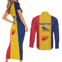 Personalized Chad Couples Matching Short Sleeve Bodycon Dress and Long Sleeve Button Shirt Coat Of Arms - Flag Style - Wonder Print Shop