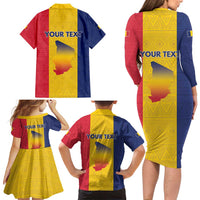 Personalized Chad Family Matching Long Sleeve Bodycon Dress and Hawaiian Shirt Coat Of Arms - Flag Style - Wonder Print Shop
