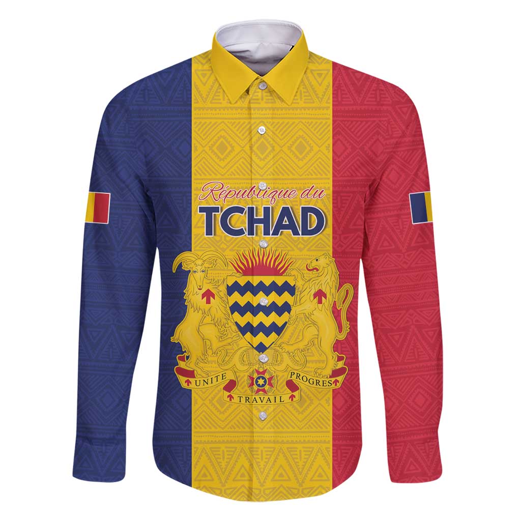 Personalized Chad Family Matching Long Sleeve Bodycon Dress and Hawaiian Shirt Coat Of Arms - Flag Style - Wonder Print Shop