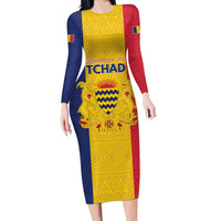 Personalized Chad Family Matching Long Sleeve Bodycon Dress and Hawaiian Shirt Coat Of Arms - Flag Style - Wonder Print Shop