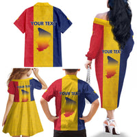 Personalized Chad Family Matching Off The Shoulder Long Sleeve Dress and Hawaiian Shirt Coat Of Arms - Flag Style - Wonder Print Shop