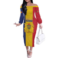 Personalized Chad Family Matching Off The Shoulder Long Sleeve Dress and Hawaiian Shirt Coat Of Arms - Flag Style - Wonder Print Shop