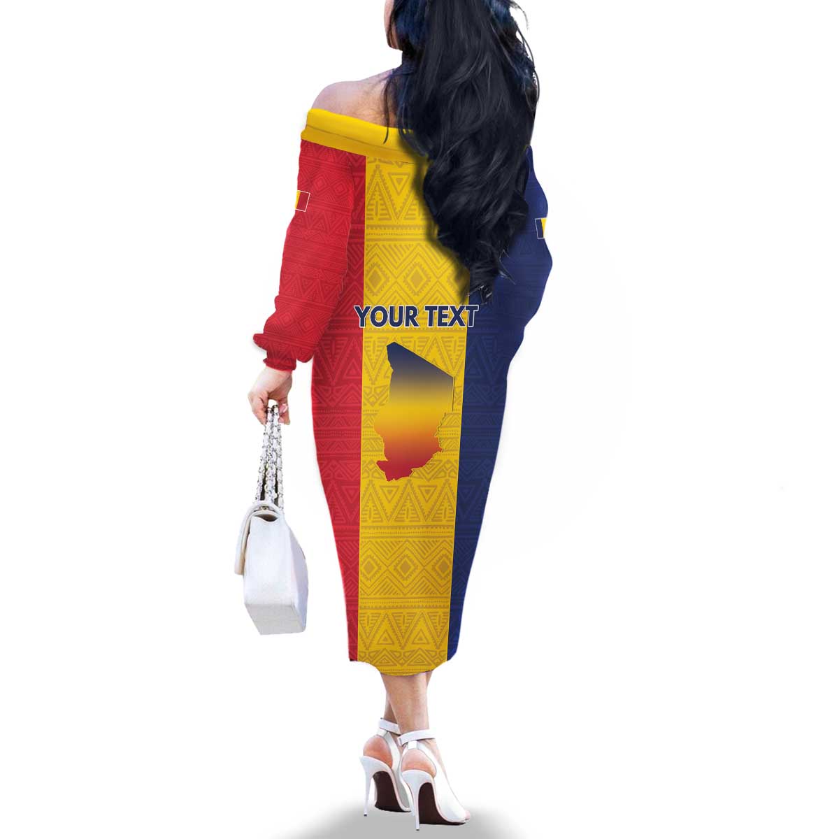 Personalized Chad Family Matching Off The Shoulder Long Sleeve Dress and Hawaiian Shirt Coat Of Arms - Flag Style - Wonder Print Shop