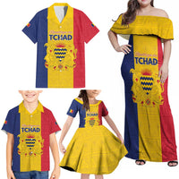 Personalized Chad Family Matching Off Shoulder Maxi Dress and Hawaiian Shirt Coat Of Arms - Flag Style - Wonder Print Shop