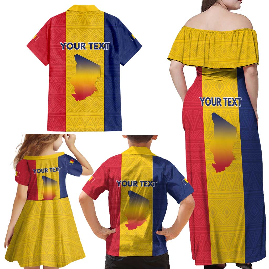 Personalized Chad Family Matching Off Shoulder Maxi Dress and Hawaiian Shirt Coat Of Arms - Flag Style - Wonder Print Shop