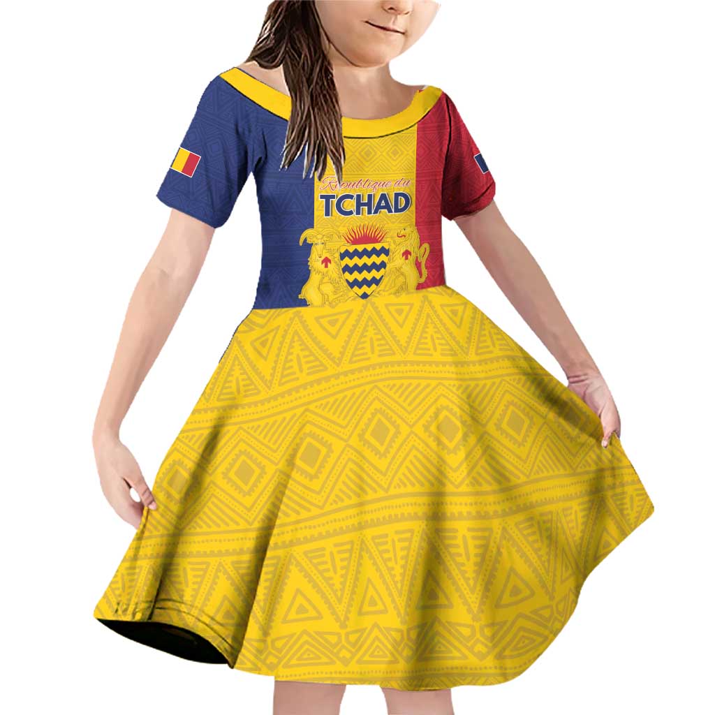 Personalized Chad Family Matching Off Shoulder Short Dress and Hawaiian Shirt Coat Of Arms - Flag Style - Wonder Print Shop