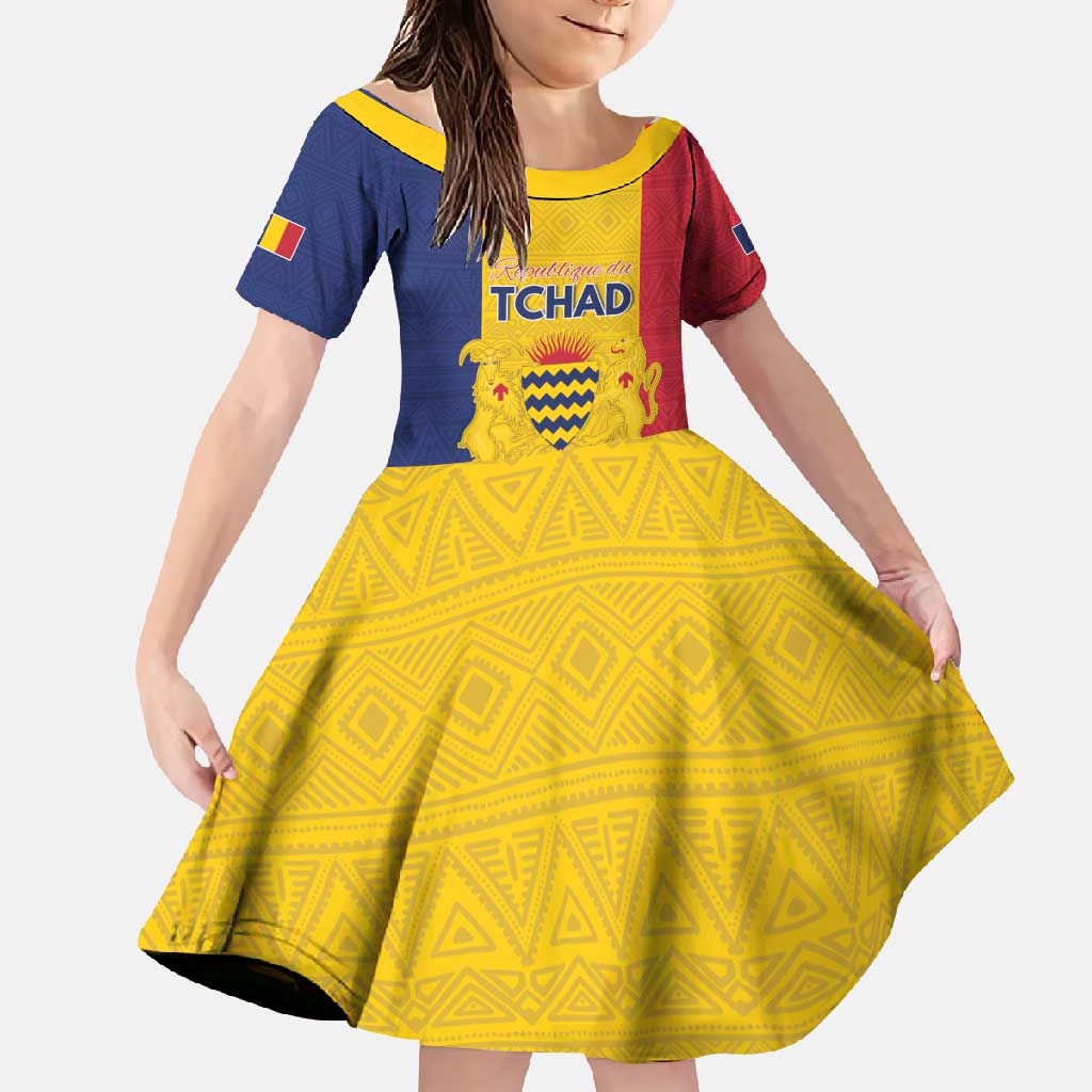 Personalized Chad Family Matching Short Sleeve Bodycon Dress and Hawaiian Shirt Coat Of Arms - Flag Style - Wonder Print Shop