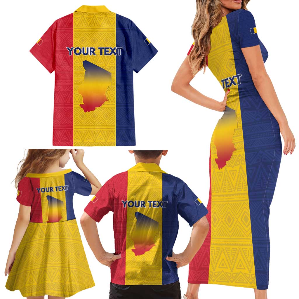 Personalized Chad Family Matching Short Sleeve Bodycon Dress and Hawaiian Shirt Coat Of Arms - Flag Style - Wonder Print Shop