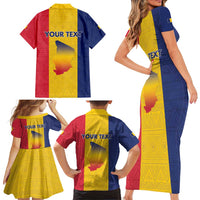 Personalized Chad Family Matching Short Sleeve Bodycon Dress and Hawaiian Shirt Coat Of Arms - Flag Style - Wonder Print Shop