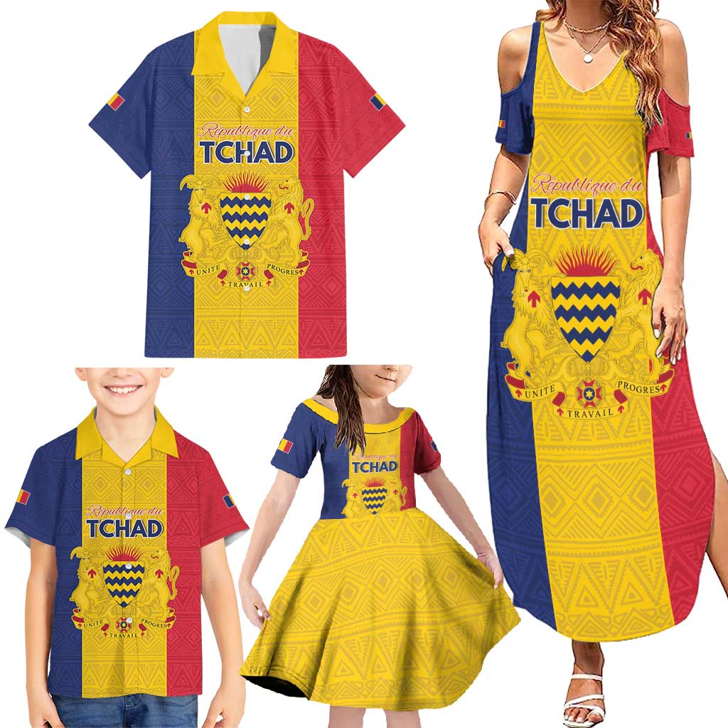 Personalized Chad Family Matching Summer Maxi Dress and Hawaiian Shirt Coat Of Arms - Flag Style - Wonder Print Shop