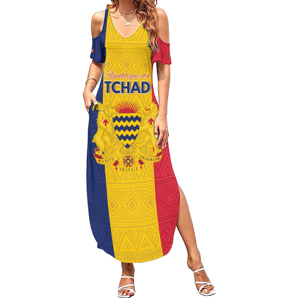 Personalized Chad Family Matching Summer Maxi Dress and Hawaiian Shirt Coat Of Arms - Flag Style - Wonder Print Shop