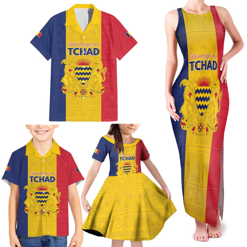 Personalized Chad Family Matching Tank Maxi Dress and Hawaiian Shirt Coat Of Arms - Flag Style - Wonder Print Shop