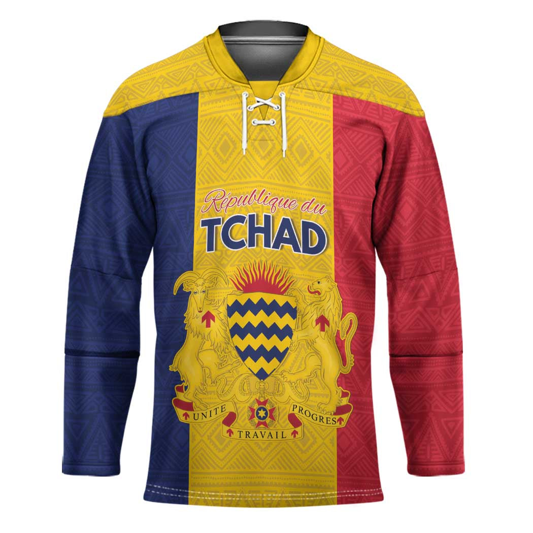 Personalized Chad Hockey Jersey Coat Of Arms - Flag Style - Wonder Print Shop