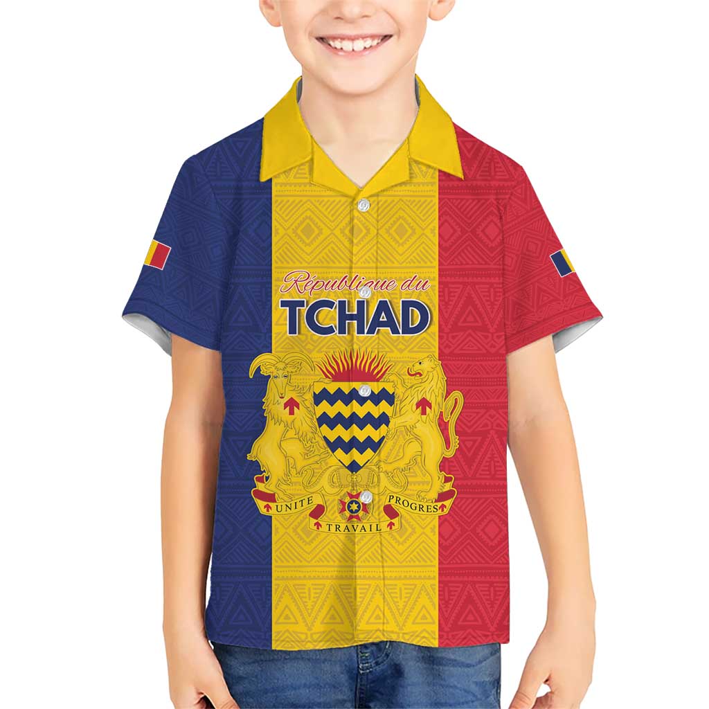 Personalized Chad Kid Hawaiian Shirt Coat Of Arms - Flag Style - Wonder Print Shop
