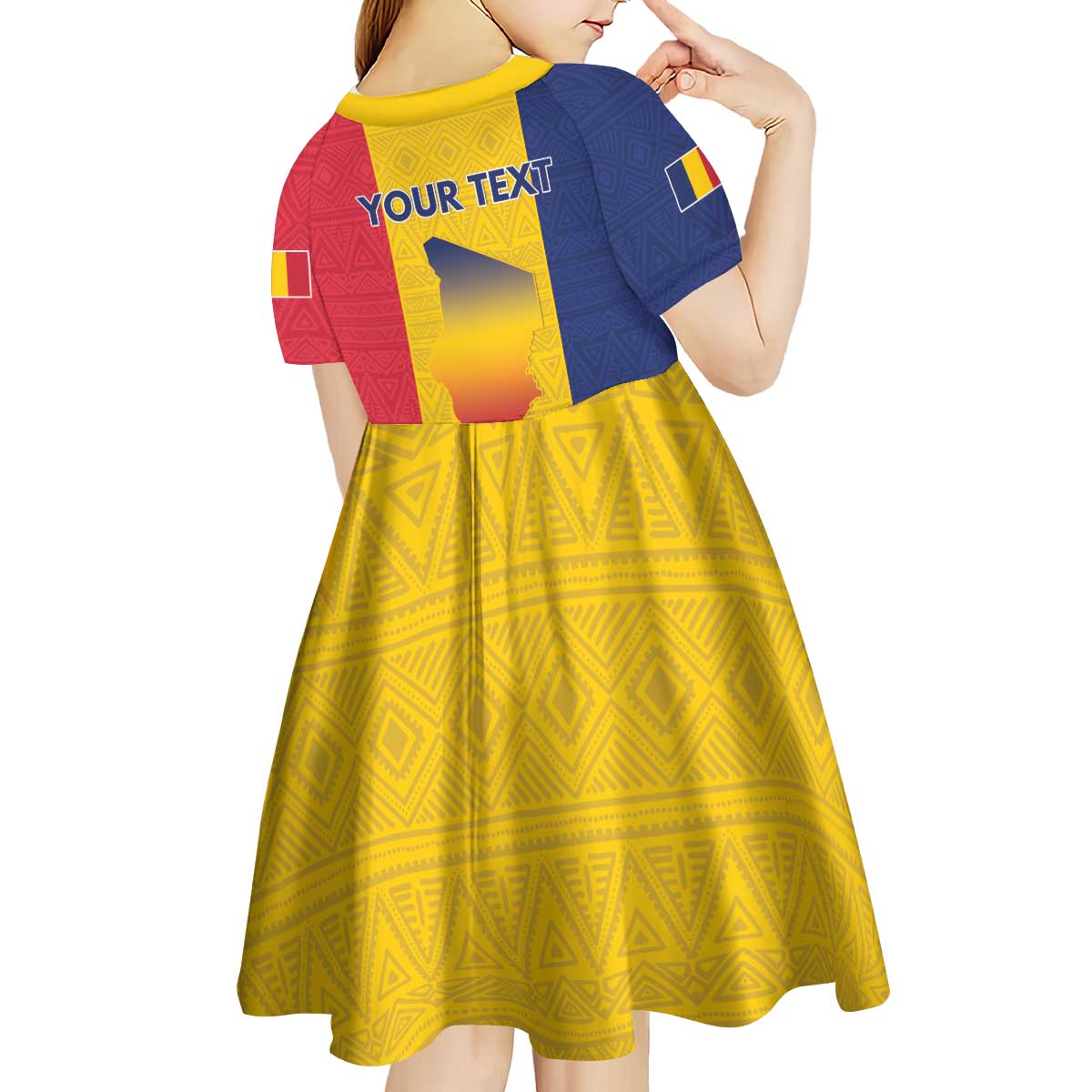 Personalized Chad Kid Short Sleeve Dress Coat Of Arms - Flag Style - Wonder Print Shop