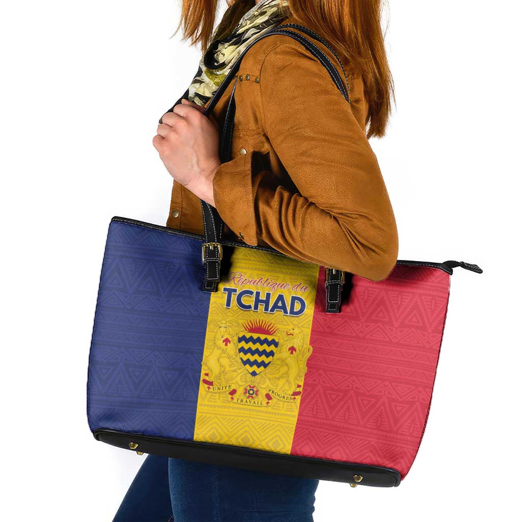 Chad Leather Tote Bag Coat Of Arms - Flag Style - Wonder Print Shop