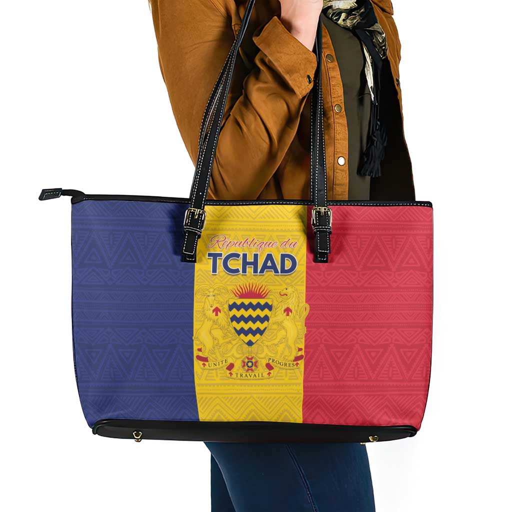 Chad Leather Tote Bag Coat Of Arms - Flag Style - Wonder Print Shop