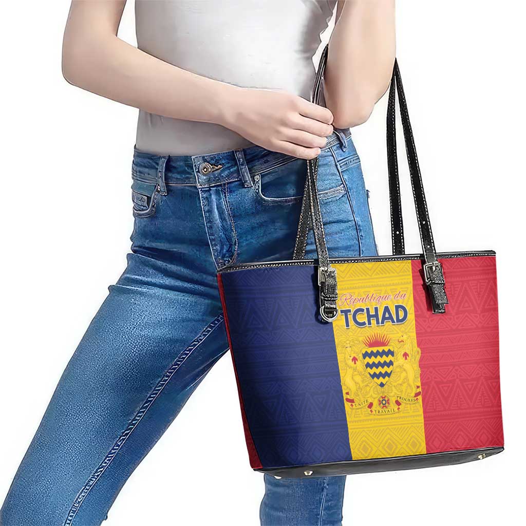 Chad Leather Tote Bag Coat Of Arms - Flag Style - Wonder Print Shop