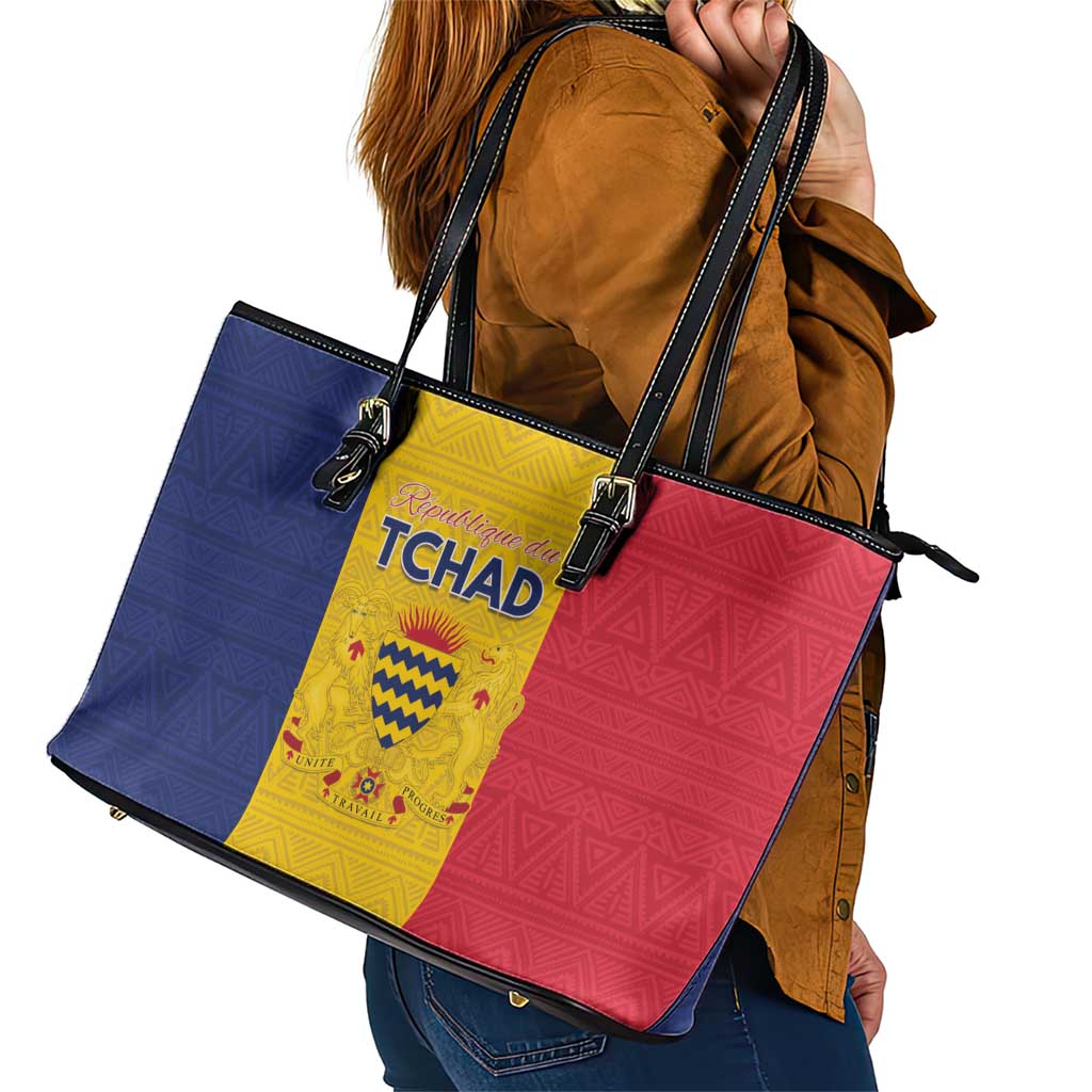 Chad Leather Tote Bag Coat Of Arms - Flag Style - Wonder Print Shop