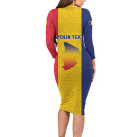 Personalized Chad Long Sleeve Bodycon Dress Coat Of Arms - Flag Style - Wonder Print Shop