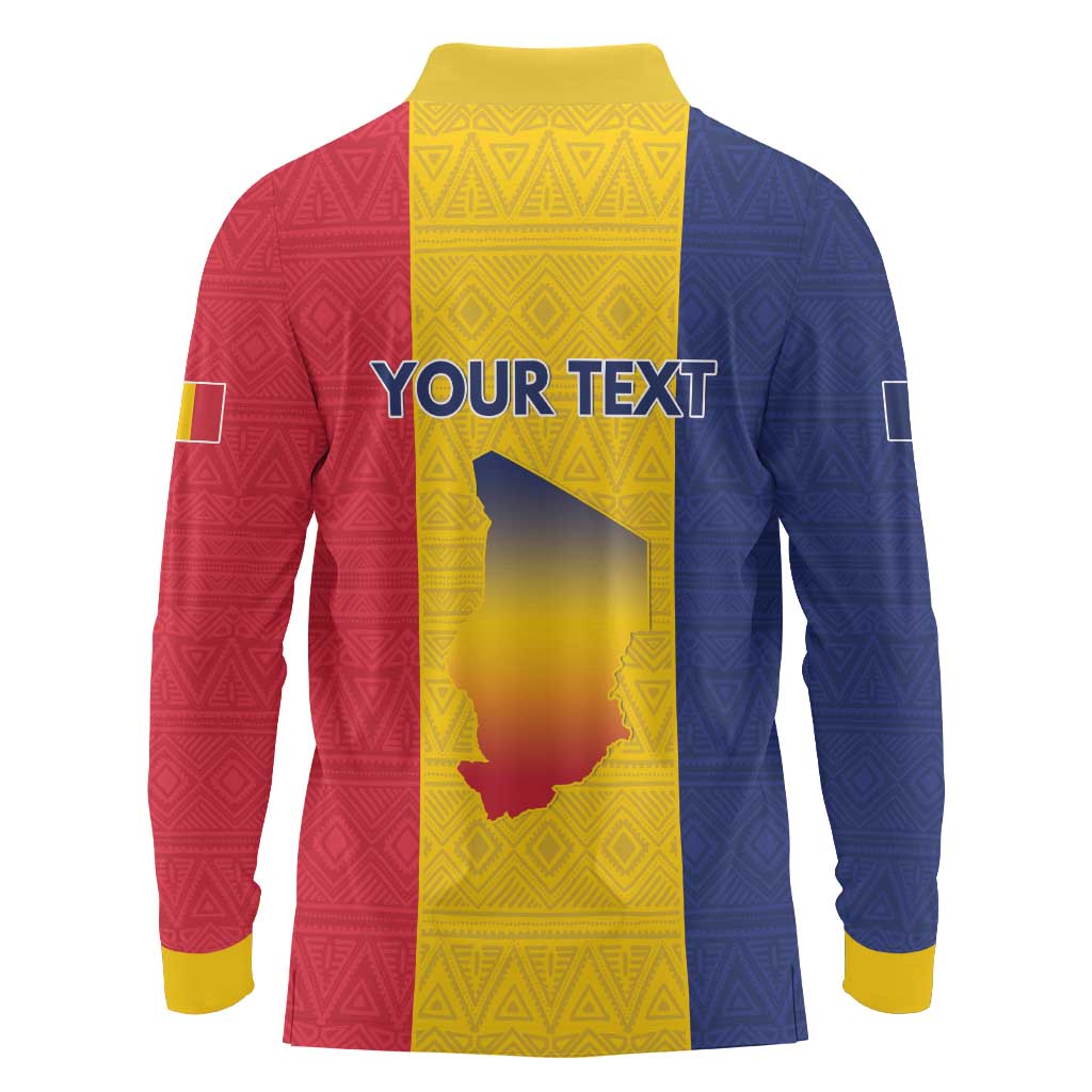 Personalized Chad Long Sleeve Polo Shirt Coat Of Arms - Flag Style - Wonder Print Shop