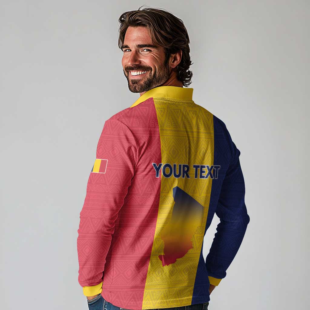 Personalized Chad Long Sleeve Polo Shirt Coat Of Arms - Flag Style - Wonder Print Shop